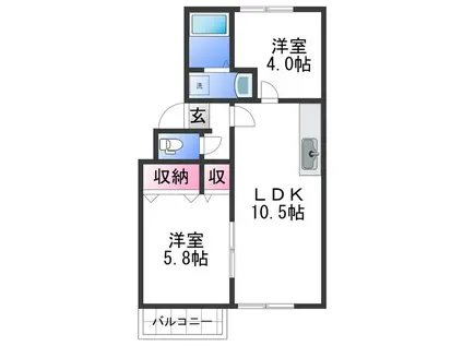 コープUⅡ(2LDK/2階)の間取り写真