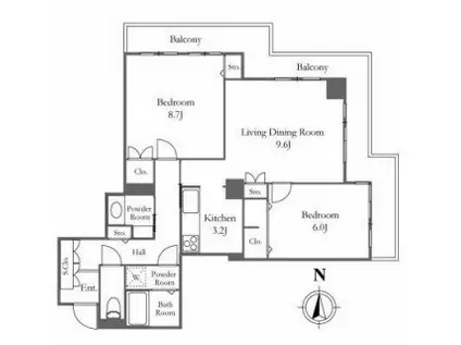 リバーシティ21 イーストタワーズ 10棟(2LDK/19階)の間取り写真
