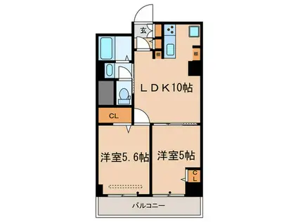 マンションかねき(2LDK/6階)の間取り写真