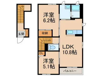 シャーメゾン六十谷(2LDK/2階)の間取り写真