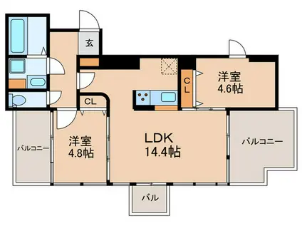 ALZA西天満(2LDK/9階)の間取り写真