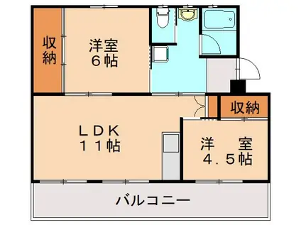 ビレッジハウス本城(2LDK/3階)の間取り写真