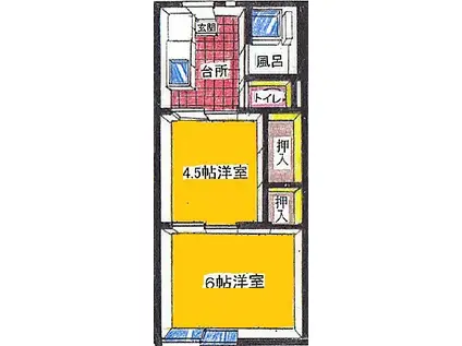 第二サニーハイツ(2K/2階)の間取り写真