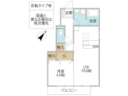 アーク・ウィル(1LDK/1階)の間取り写真