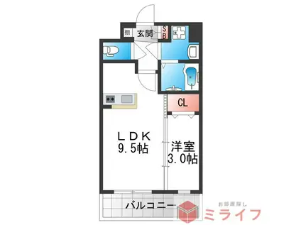 LUXE布施東II(1LK/1階)の間取り写真