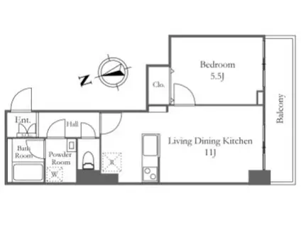 京葉線 八丁堀 リフォーム済 1LDK(1LDK/32階)の間取り写真