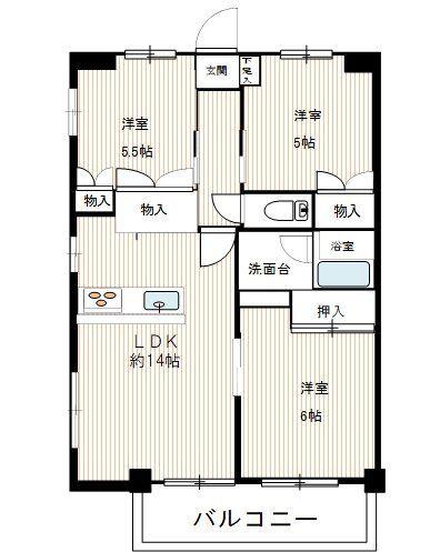 シティハイツ西横浜(3LDK/1階)の間取り写真