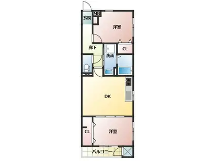 フラワーメゾン立花(2DK/3階)の間取り写真