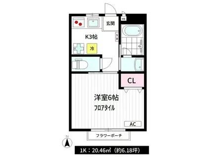 コモハウス南台(1K/2階)の間取り写真