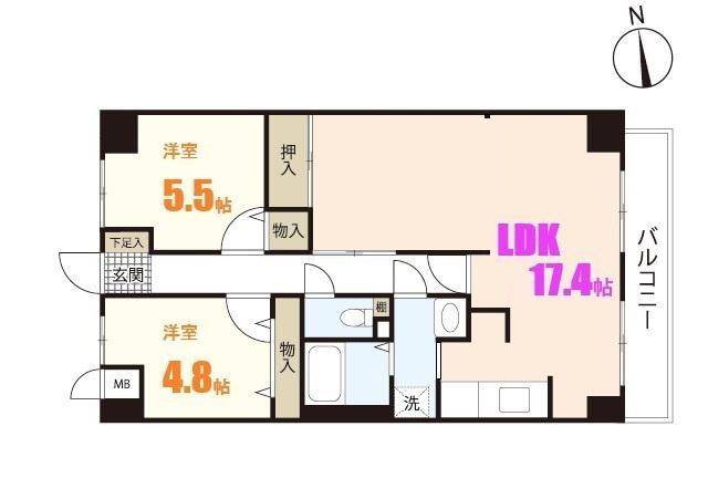 スカール藤田(2LDK/6階)の間取り写真