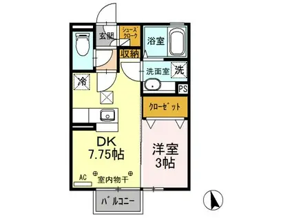 ミッシェル(1DK/1階)の間取り写真