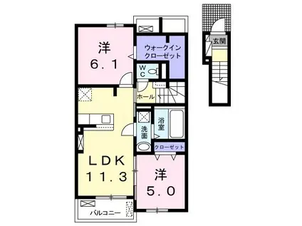 ルワンジュ草尾 Ⅰ(2LDK/2階)の間取り写真