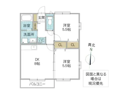 グレースライフ大成A棟(2DK/1階)の間取り写真