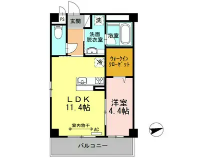 セレーナ沖浜(1LDK/3階)の間取り写真