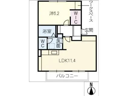 リバーサイド16A・B棟(1LDK/2階)の間取り写真