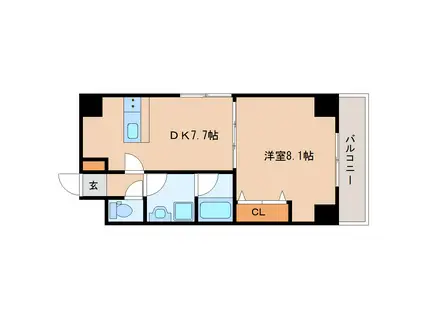 ボヌール・エスト(1DK/5階)の間取り写真