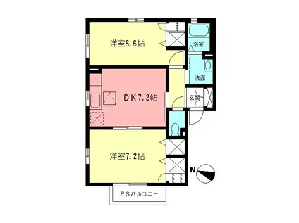 シエルVIII(2DK/1階)の間取り写真