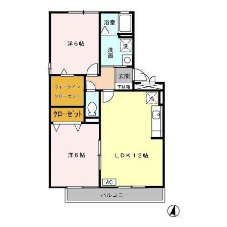 ロイヤルステージタウン鳥栖B(2LDK/2階)の間取り写真