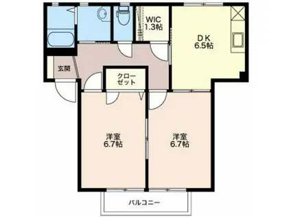 ピースヴィラI(2DK/1階)の間取り写真