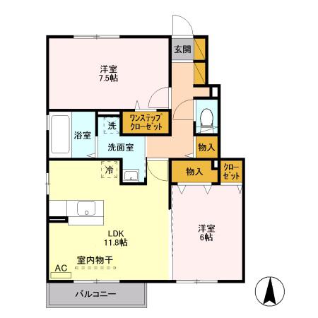 ハーベストコート B(2LDK/1階)の間取り写真