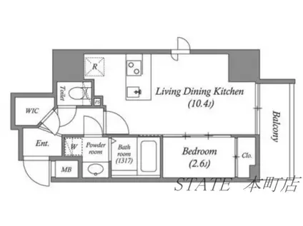 AFFLUENCE難波イースト(1LDK/14階)の間取り写真
