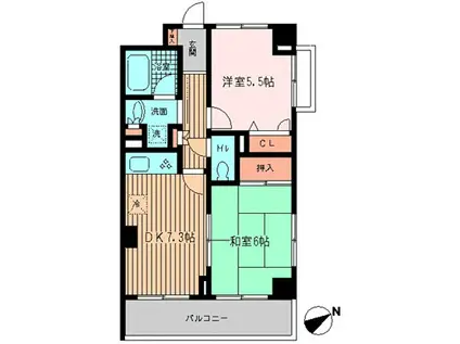 ラポール三田(2DK/7階)の間取り写真