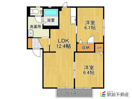 ピアッツァ若楠B(2LDK/1階)の間取り写真