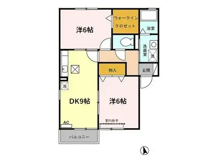 ウィルコートB(2DK/1階)の間取り写真