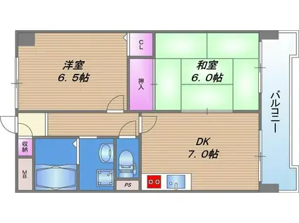 リベラルパレス城東A棟(2DK/6階)の間取り写真