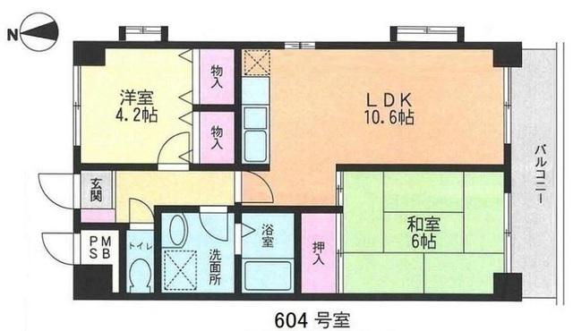 ファインサイト市ヶ尾(2LDK/6階)の間取り写真