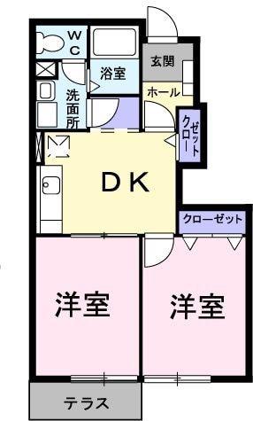 ソシアI(2DK/1階)の間取り写真