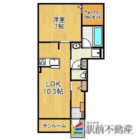 ウィステリアヒルズ I(1LDK/1階)の間取り写真