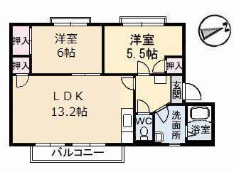 フレグランスKM F棟(2LDK/1階)の間取り写真