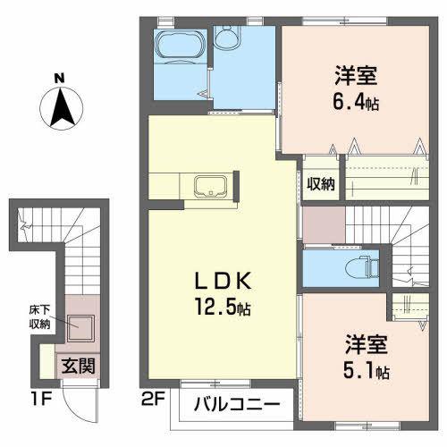 シャーメゾン薬師(2LDK/2階)の間取り写真