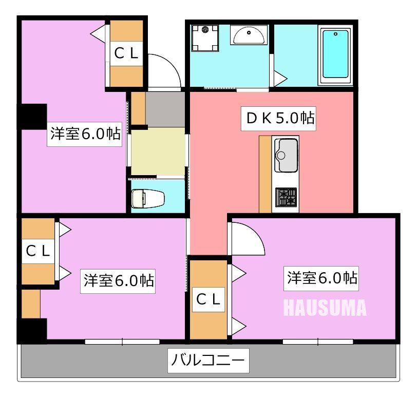 山一宮城ステーツ(3DK/1階)の間取り写真
