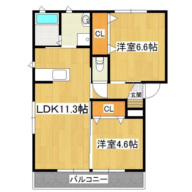 プラテリーアG棟(2LDK/1階)の間取り写真