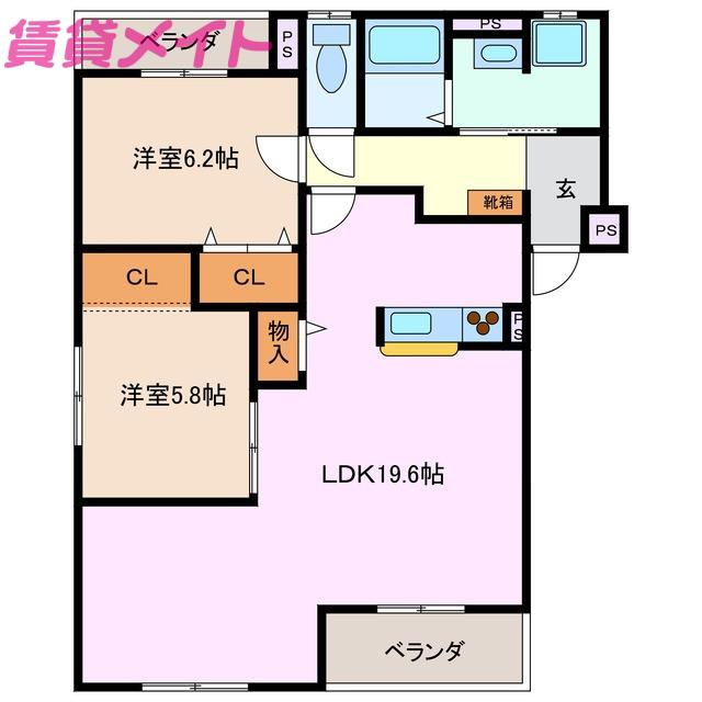 エスポワール(2LDK/2階)の間取り写真