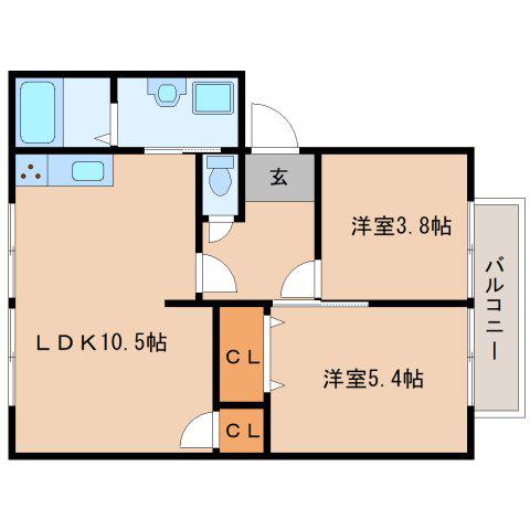 エクセル青垣B棟(2LDK/1階)の間取り写真
