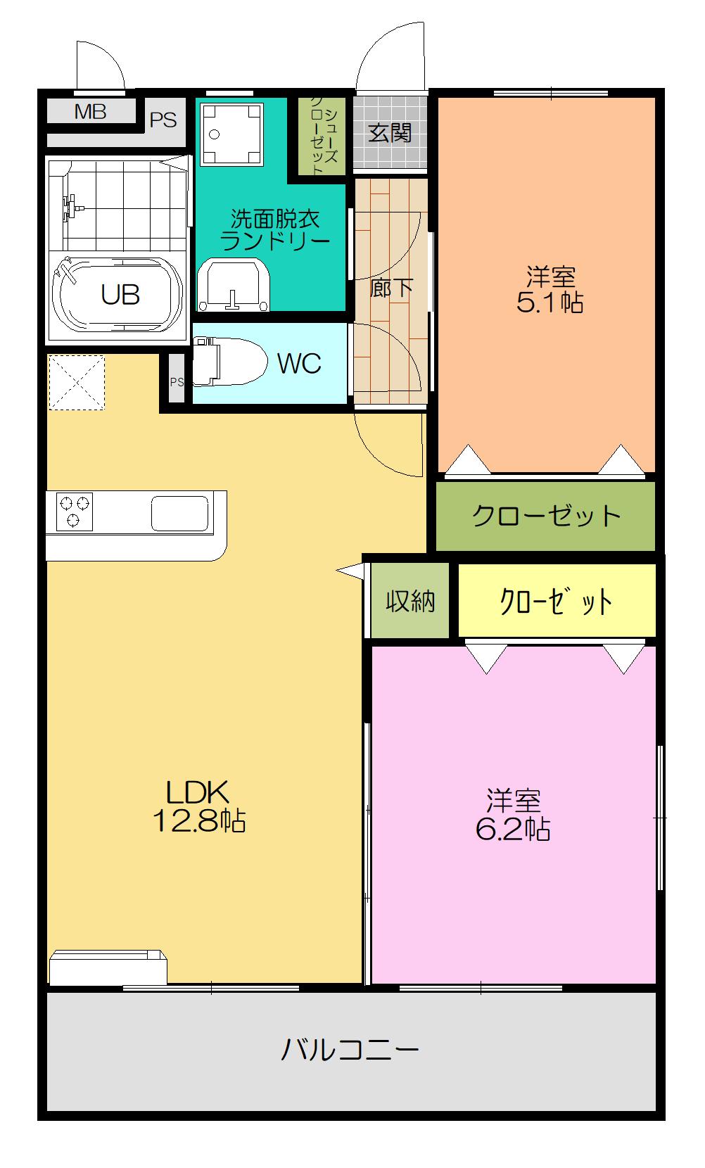 COCCO VILLA(2LDK/2階)の間取り写真