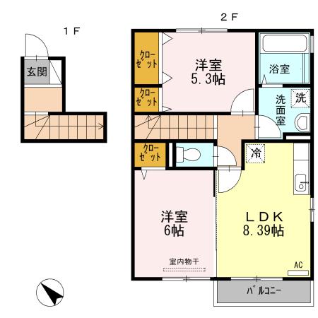 エルパルテ白岩(2DK/2階)の間取り写真