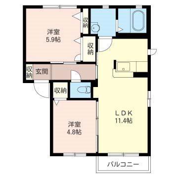 ハイツタートルヒルE(2LDK/1階)の間取り写真