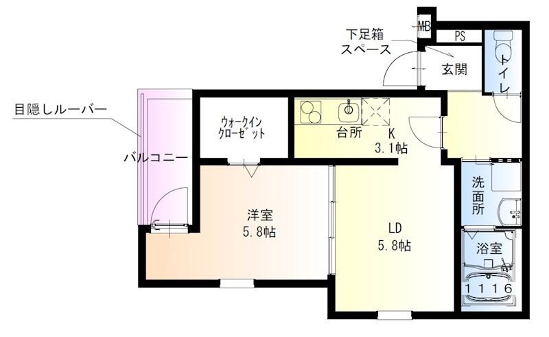フジパレス長洲公園1番館(1LDK/1階)の間取り写真