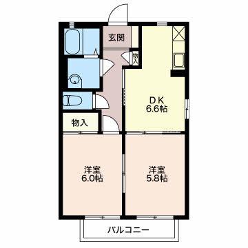 バリュージュ野沢A(2DK/1階)の間取り写真