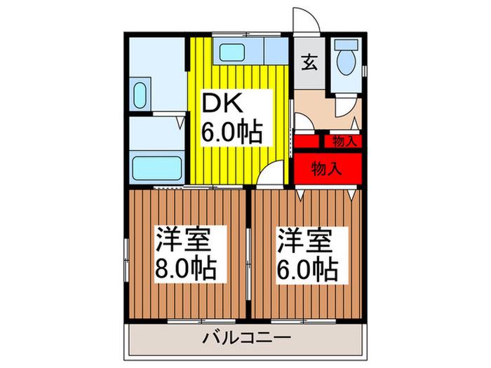 アークアムール弐番館(2DK/2階)の間取り写真