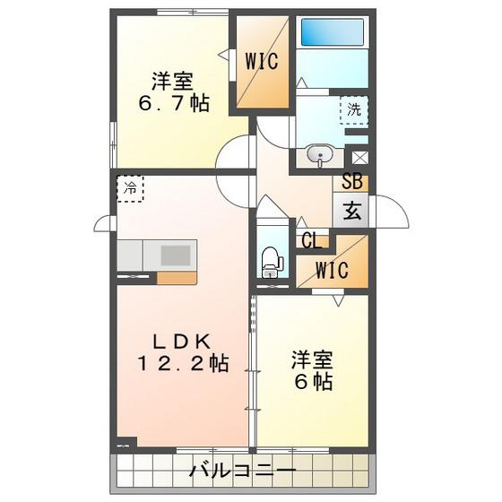 ウィルモアグッドラックVI(2LDK/2階)の間取り写真