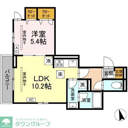 カルニュ(1LDK/2階)の間取り写真