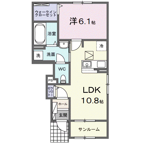 パピーI(1LDK/1階)の間取り写真