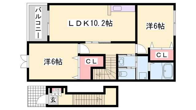 アウローラF(2LDK/2階)の間取り写真