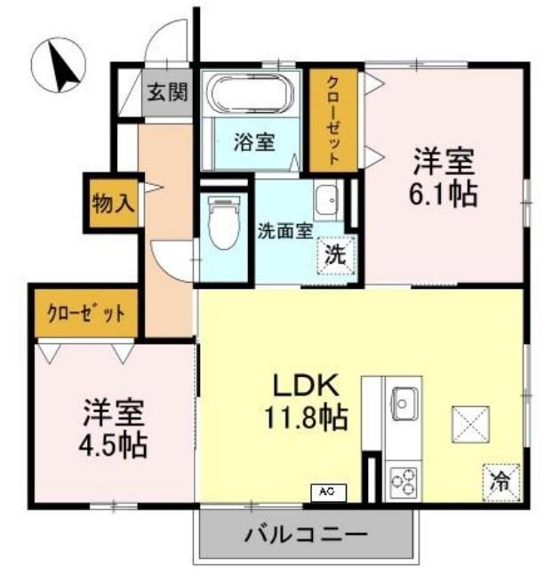 ステラB棟(2LDK/1階)の間取り写真