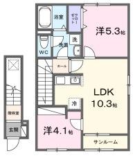 カーサヴィゴ鴨方(2LDK/2階)の間取り写真
